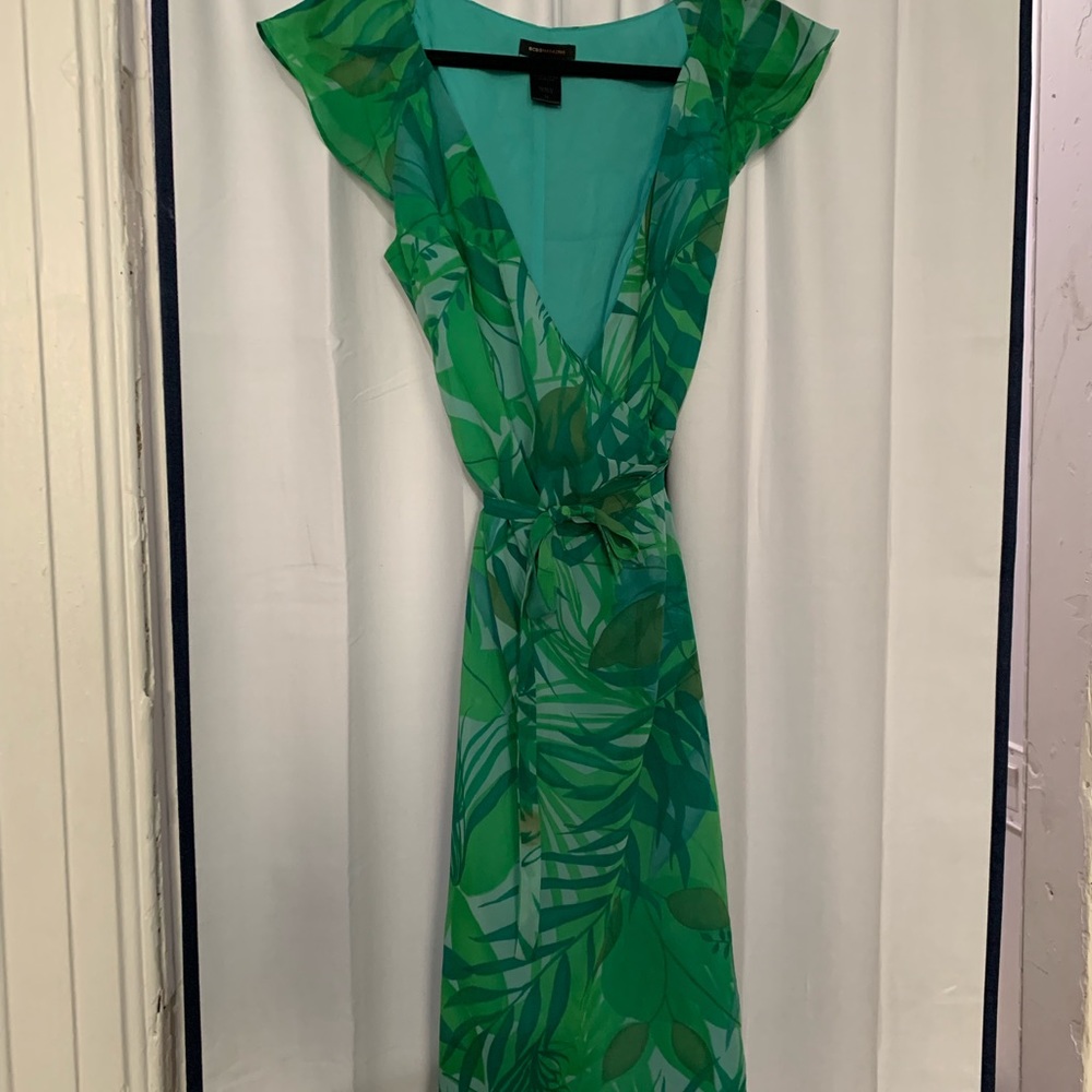BCBG Maxazria floral green wrap dress